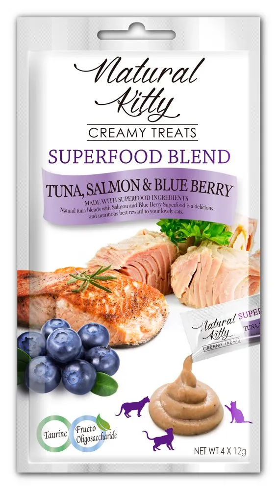 25% OFF : Natural Kitty Superfood Blend Tuna, Salmon & Blueberry Creamy Liquid Cat Treats 48g