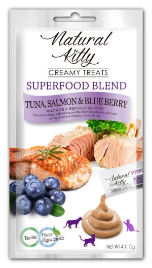 25% OFF : Natural Kitty Superfood Blend Tuna, Salmon & Blueberry Creamy Liquid Cat Treats 48g