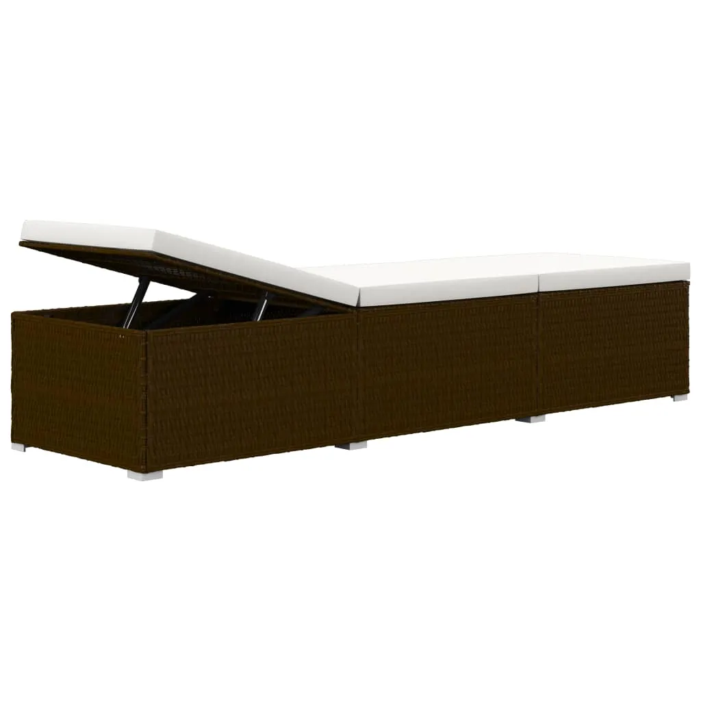 3 Piece Garden Sun Loungers with Tea Table Poly Rattan Brown