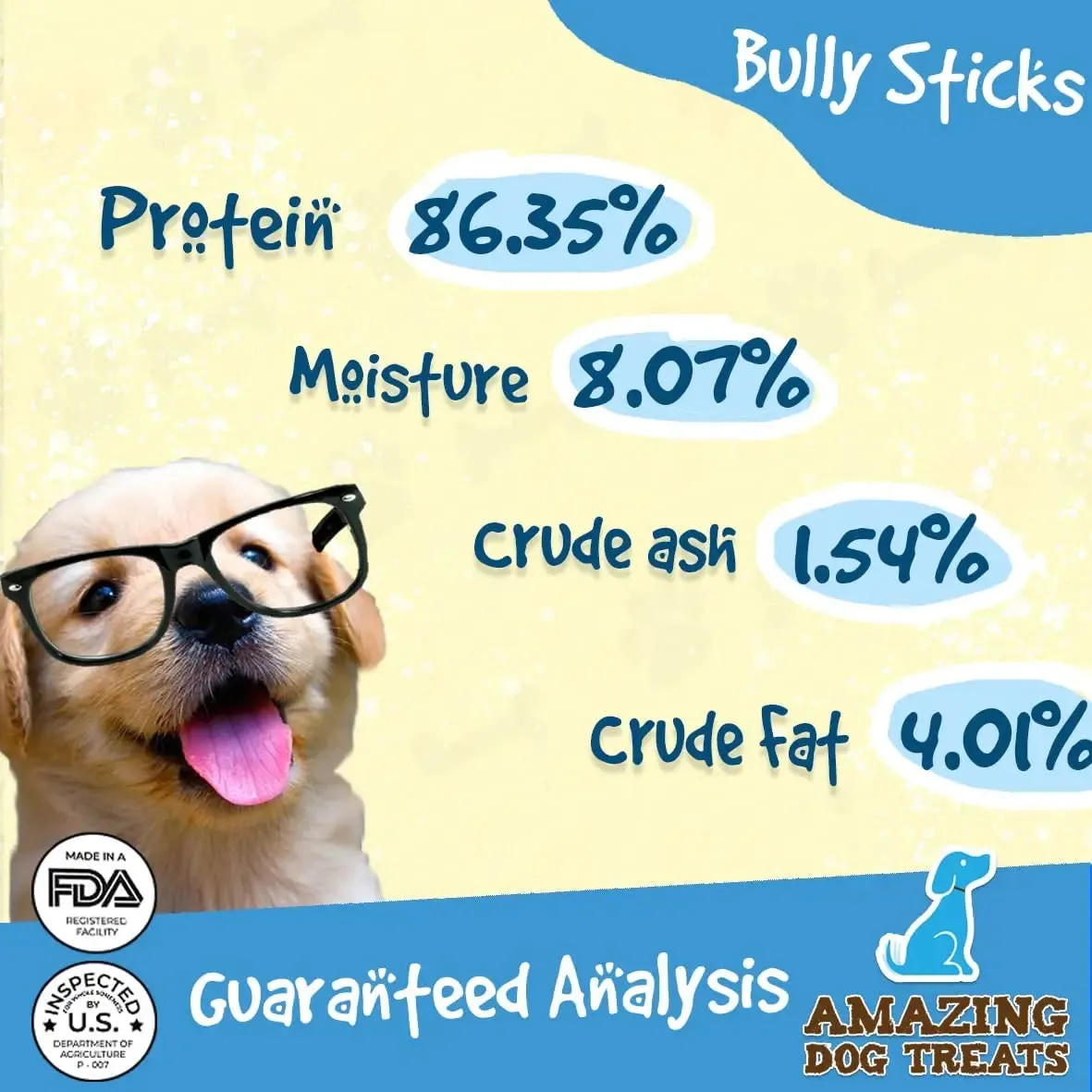 Amazing Dog Treats - 6" Regular Bully Sticks - Rawhide Alternative Dog Chew
