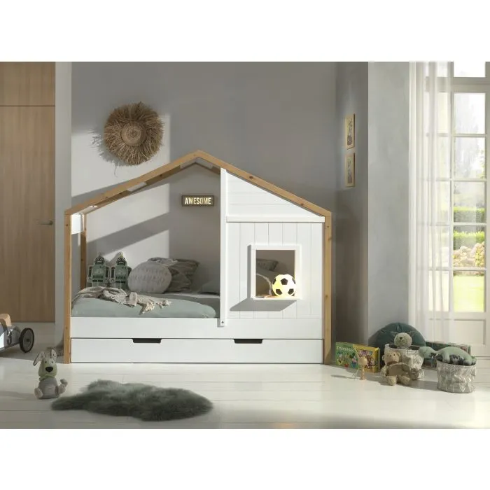 BABS 91 House Bed in White & Natural with Trundle Drawer
