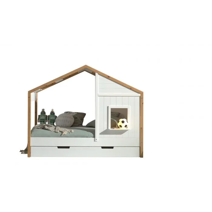 BABS 91 House Bed in White & Natural with Trundle Drawer