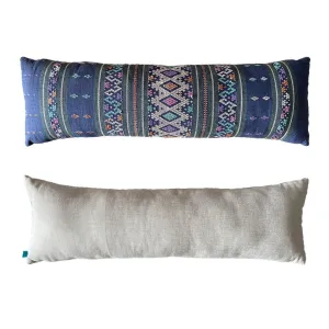 Blue Pastel Vintage Textile Lumbar Pillow