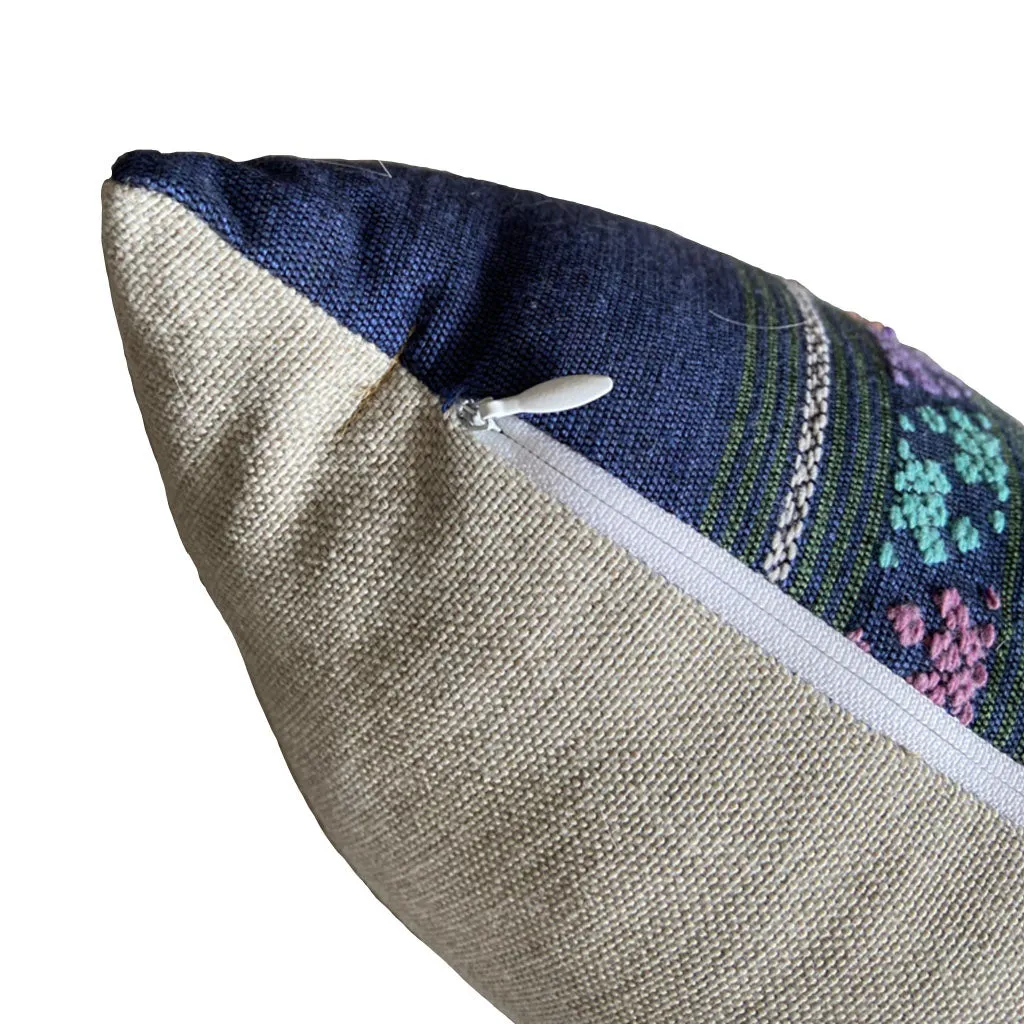 Blue Pastel Vintage Textile Lumbar Pillow
