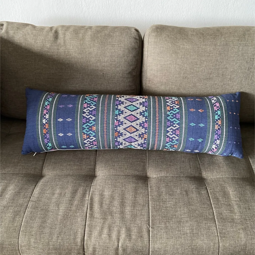 Blue Pastel Vintage Textile Lumbar Pillow