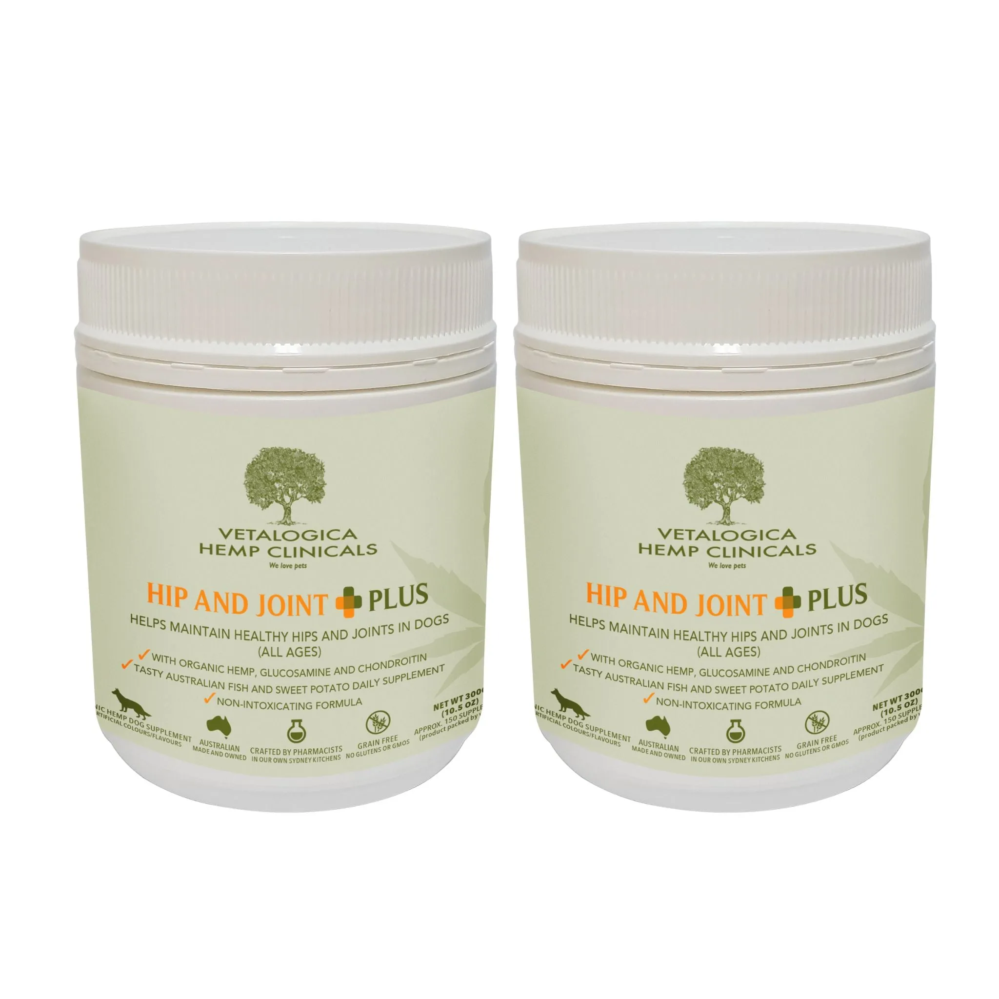 Bundle Pack of 2 x Vetalogica Hemp Clinicals Hip & Joint Plus Supplements for Dogs 300g