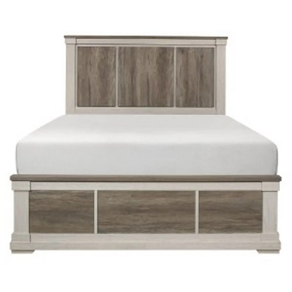 Caro Classic Queen Bed, Minimalist Design, Two Toned Weathered Gray, White By Casagear Home