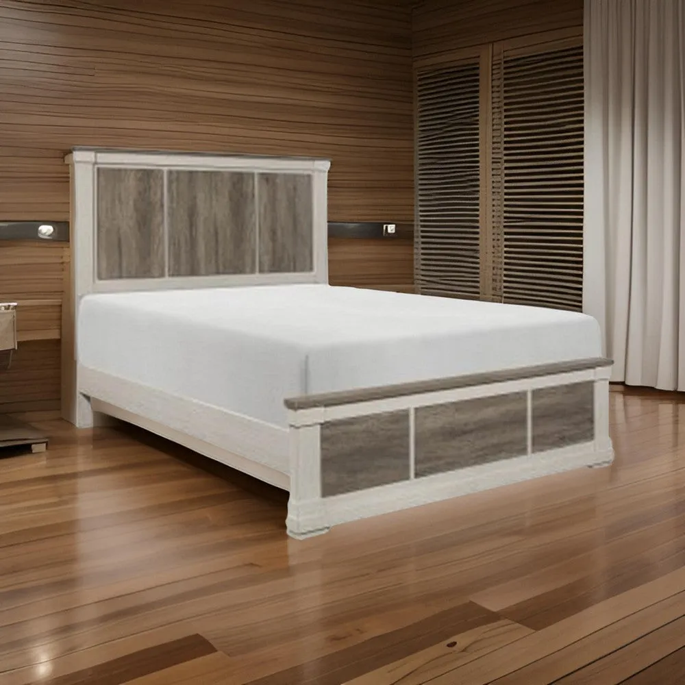 Caro Classic Queen Bed, Minimalist Design, Two Toned Weathered Gray, White By Casagear Home