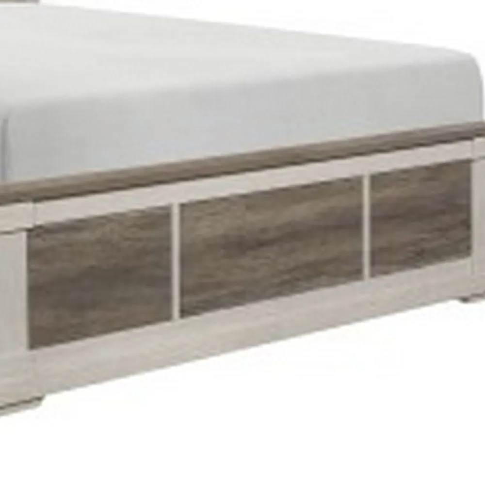 Caro Classic Queen Bed, Minimalist Design, Two Toned Weathered Gray, White By Casagear Home