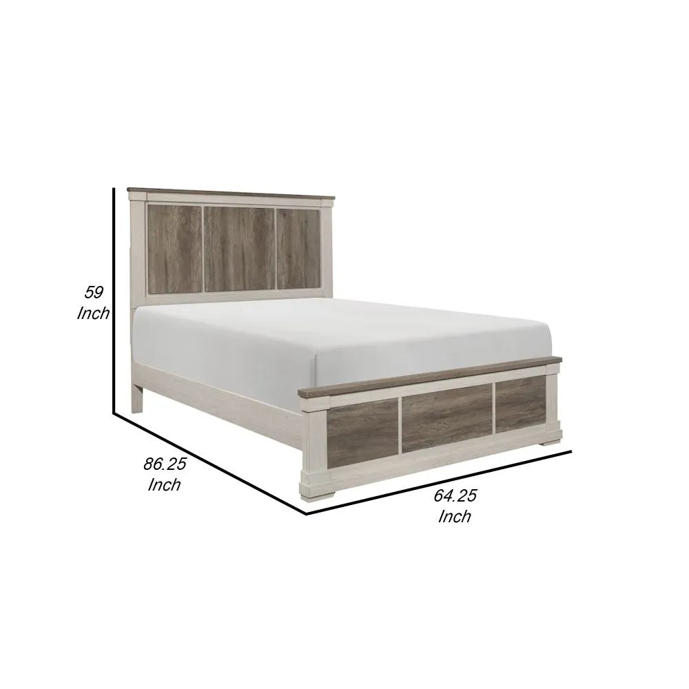 Caro Classic Queen Bed, Minimalist Design, Two Toned Weathered Gray, White By Casagear Home