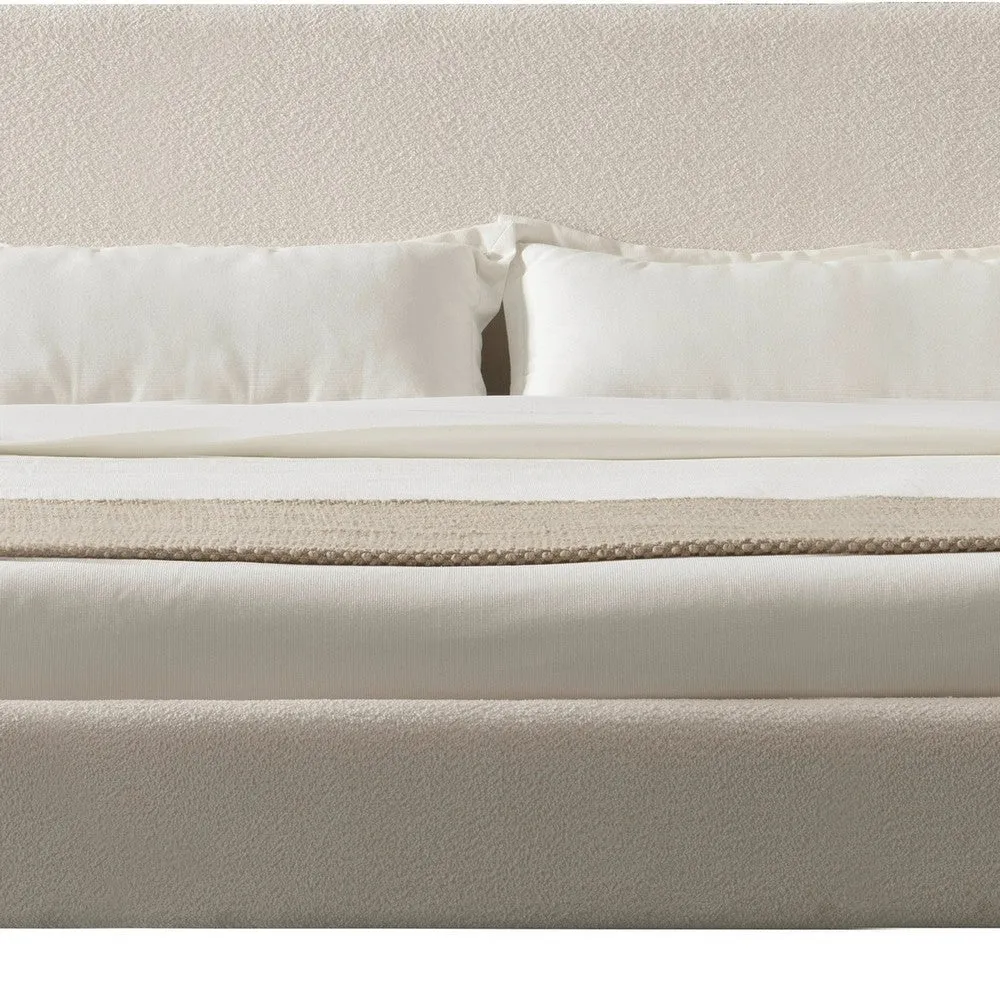 Cid Ellie Queen Size Bed, Ivory Polyester Upholstery, Solid Rubberwood By Casagear Home