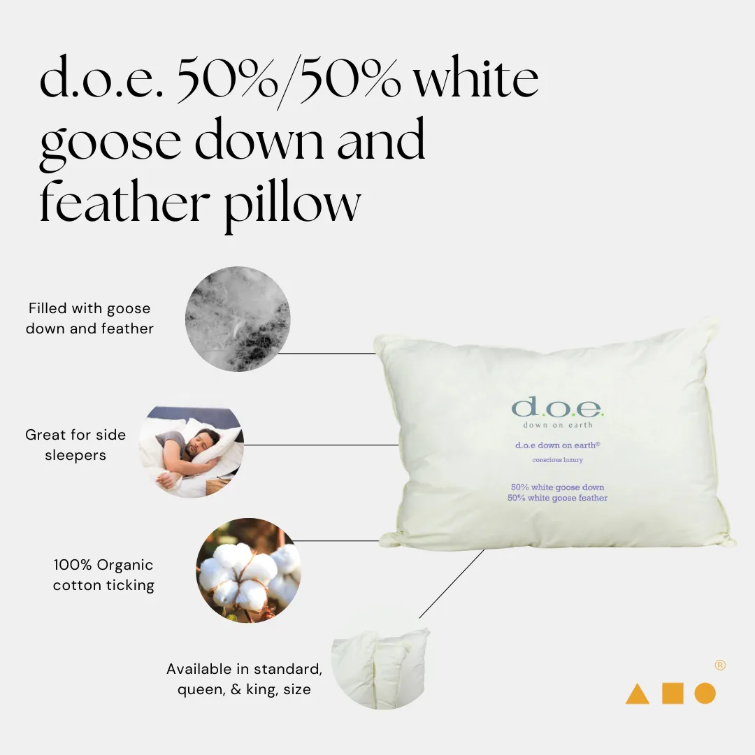 d.o.e. down on earth® 50%-50% goose down and feather pillow with organic cotton ticking