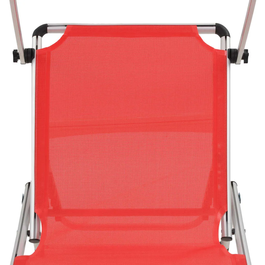 Folding Sun Loungers with Roof 2 pcs Aluminium&Textilene Red