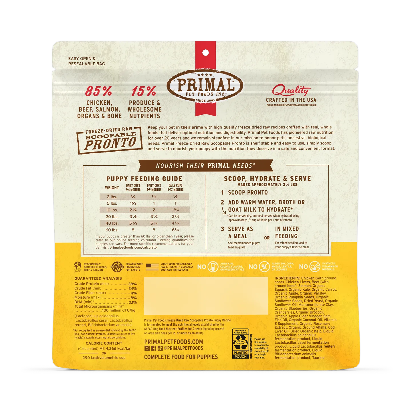 Freeze-Dried Raw Scoopable Pronto Dog Food <br> Puppy Recipe