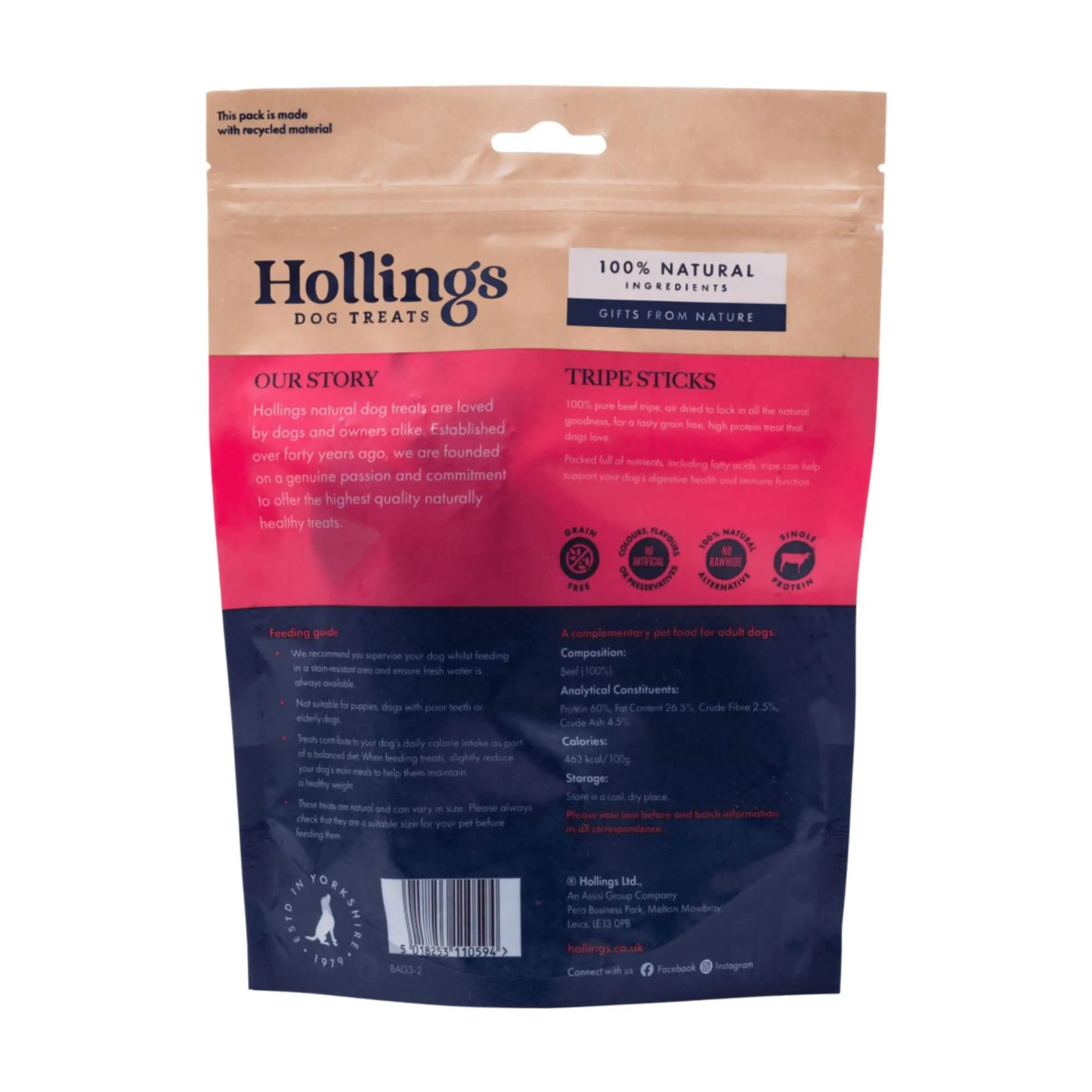 Hollings Tripe Sticks Natural Dog Treats 5 x 500g Packs