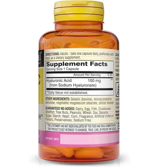 Hyaluronic Acid 100 mg Joint, Hair, Skin Anti-Aging Supplement 30 Count