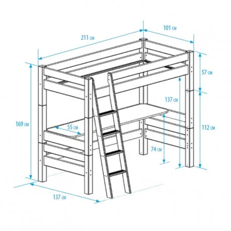 Kidz Beds - Nova High Sleeper with Full Length Desk
