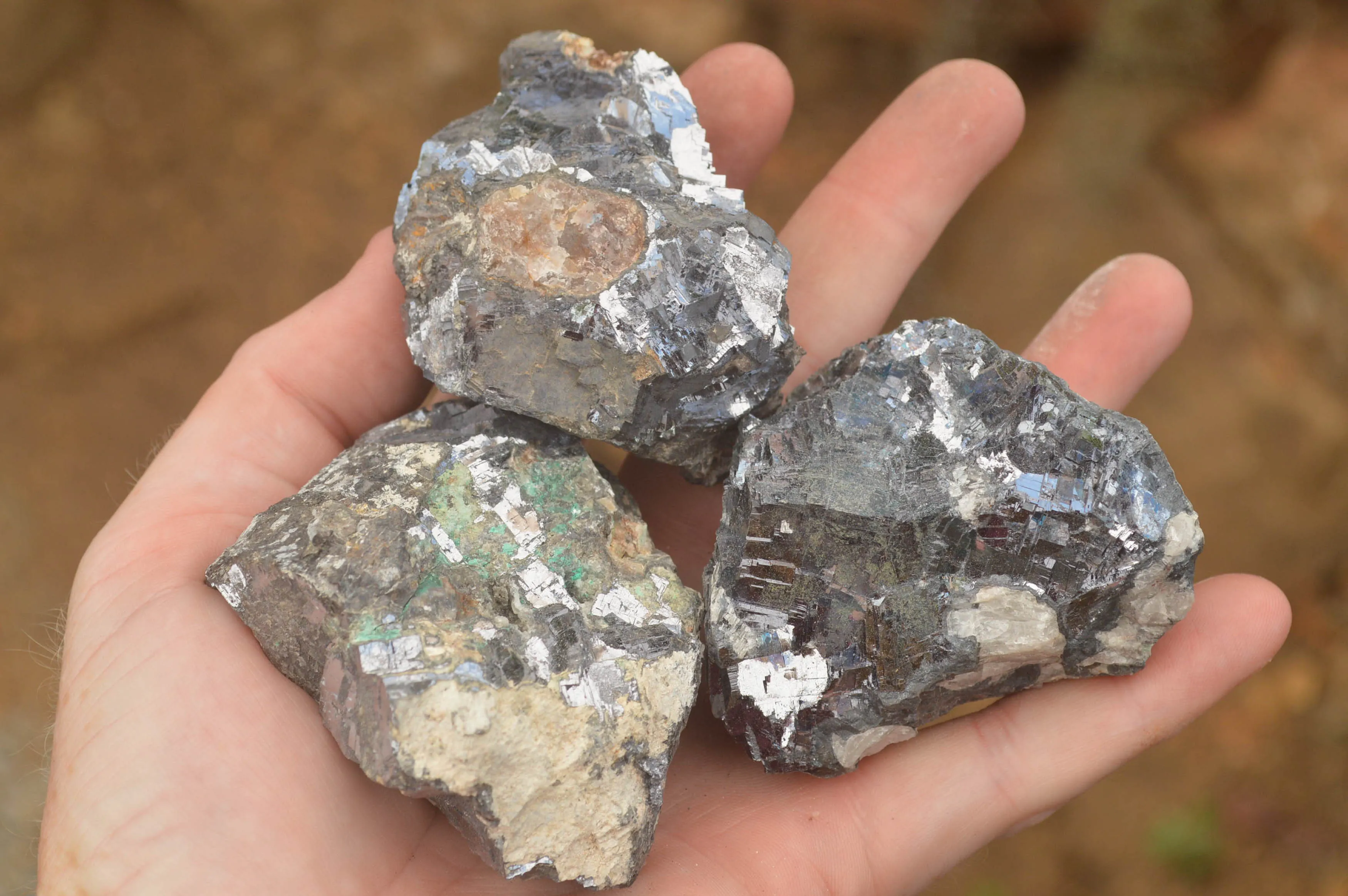 Natural Silver Lead Galena Specimens (Some With Copper) x 6 From Namibia