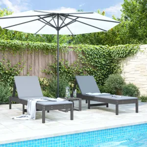 Sun Loungers 2 pcs with Table Grey Solid Wood Pine