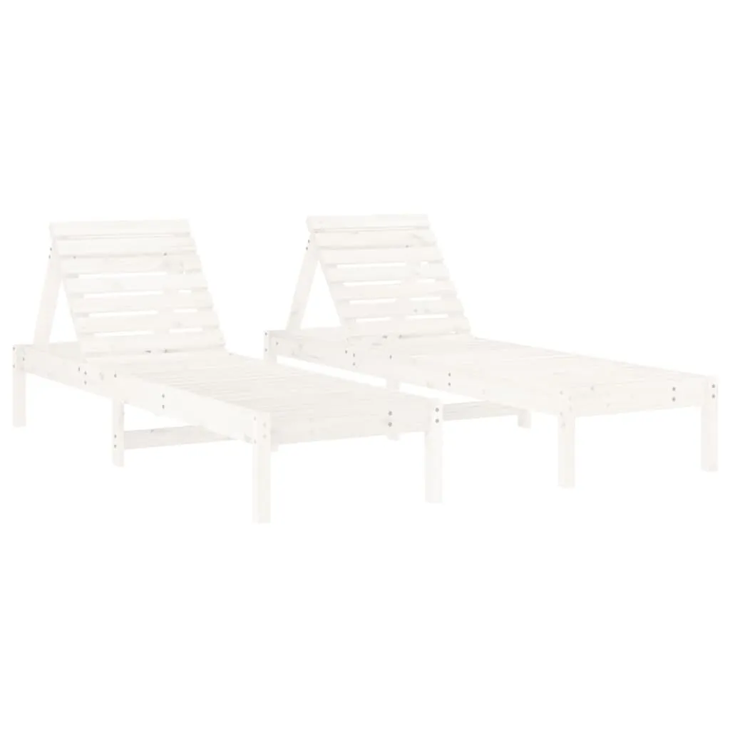 Sun Loungers 2 pcs with Table White Solid Wood Pine