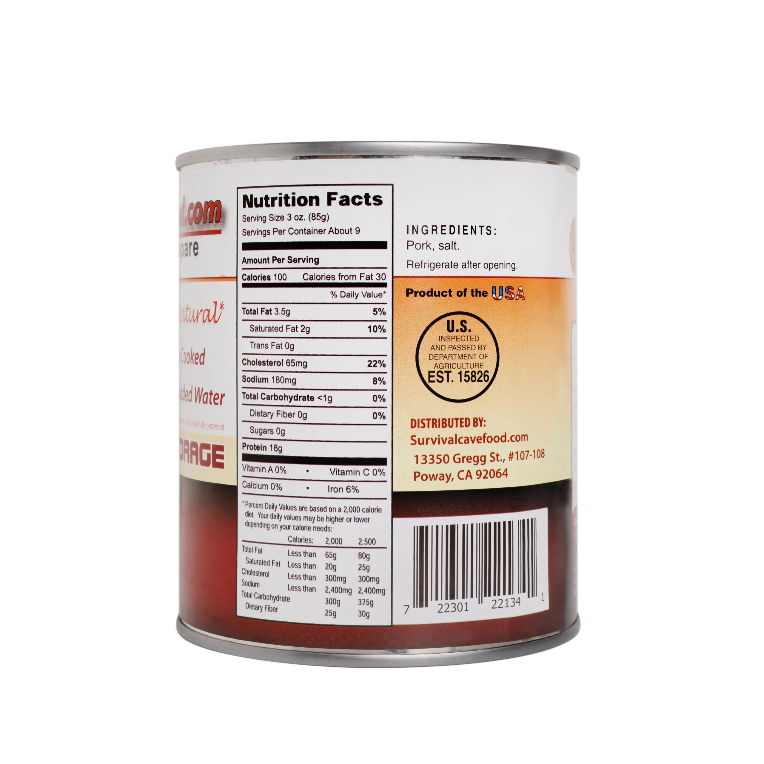 Survival Cave Pork 12 - 28 oz Can - Ready to Eat Canned Meat - Full Case