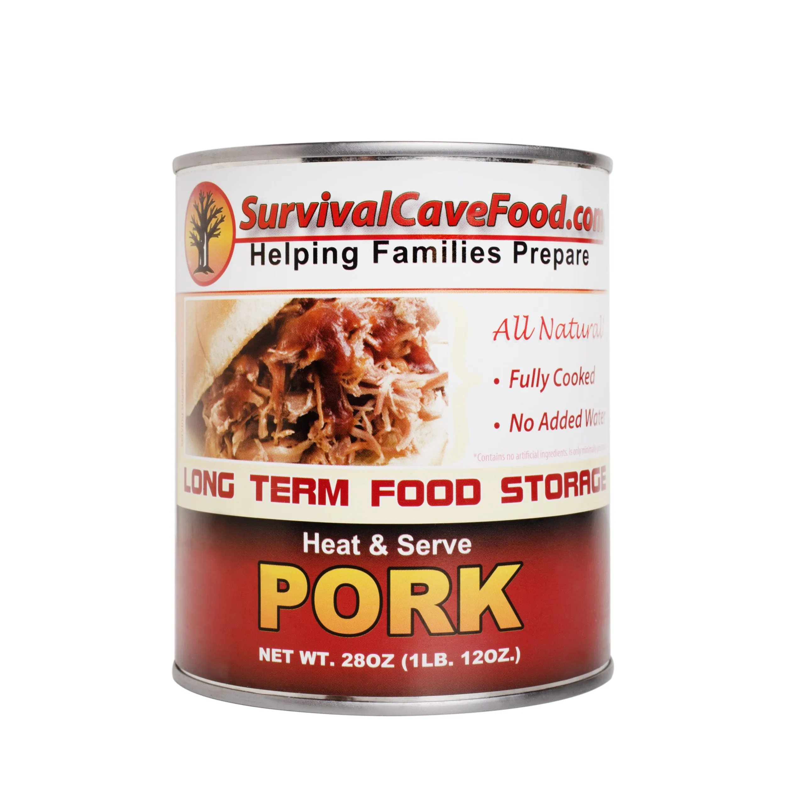 Survival Cave Pork 12 - 28 oz Can - Ready to Eat Canned Meat - Full Case