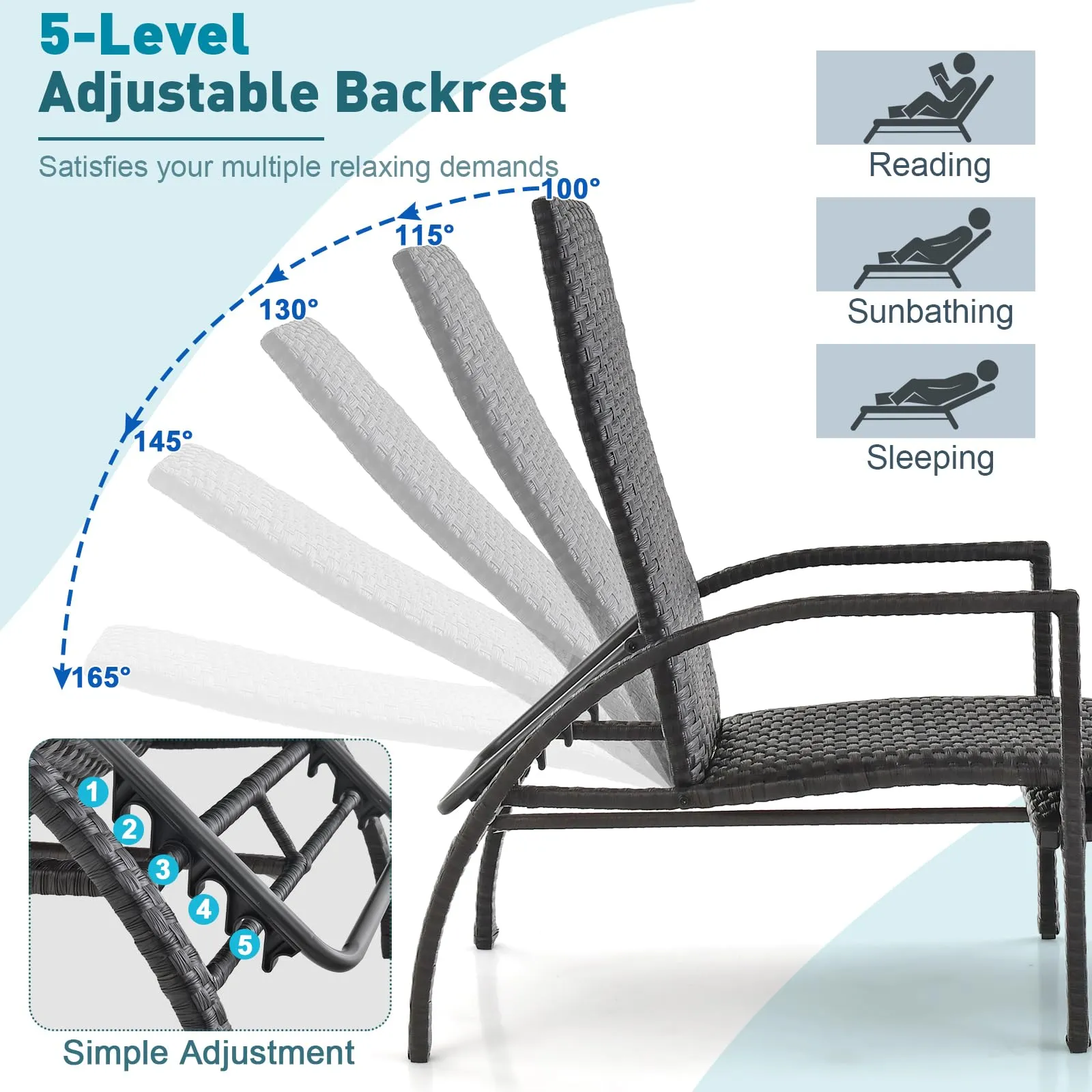 Tangkula Patio Chaise Lounge, Outdoor Rattan Lounge Chair with Retractable Ottoman