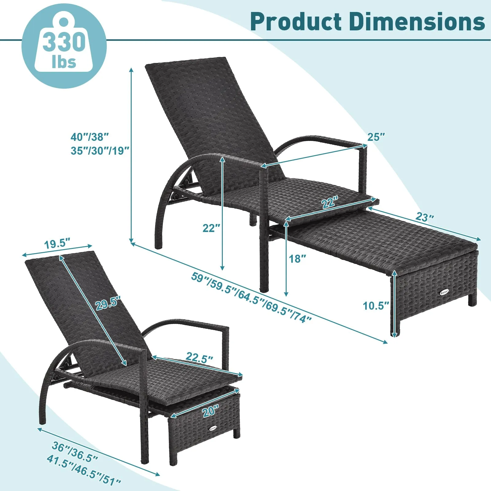 Tangkula Patio Chaise Lounge, Outdoor Rattan Lounge Chair with Retractable Ottoman