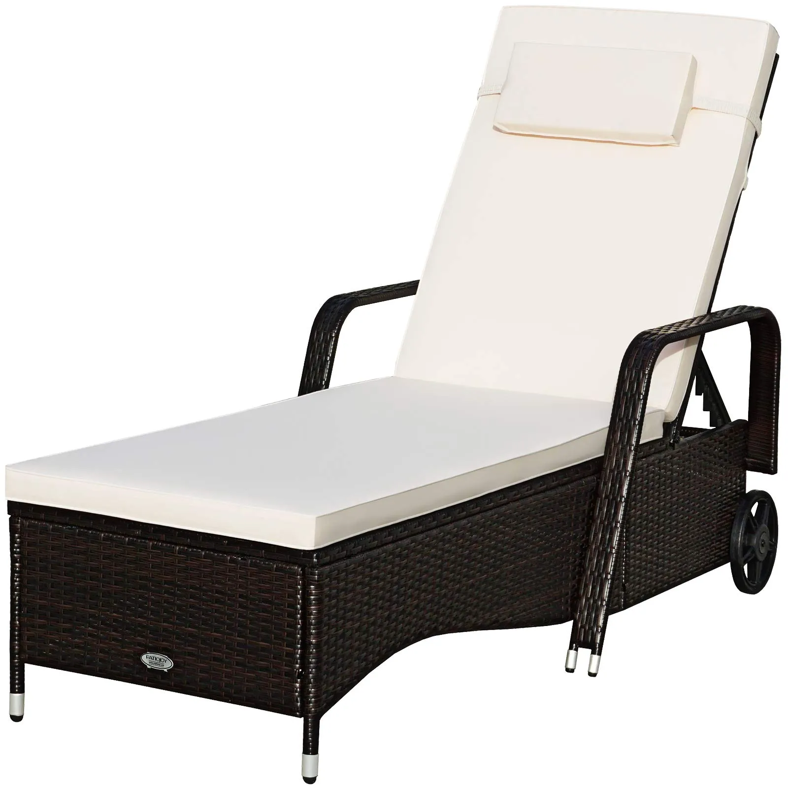 Tangkula Patio Chaise with Wheels, 6 Positions Adjustable Outdoor Lounger Chair with Steel Frame