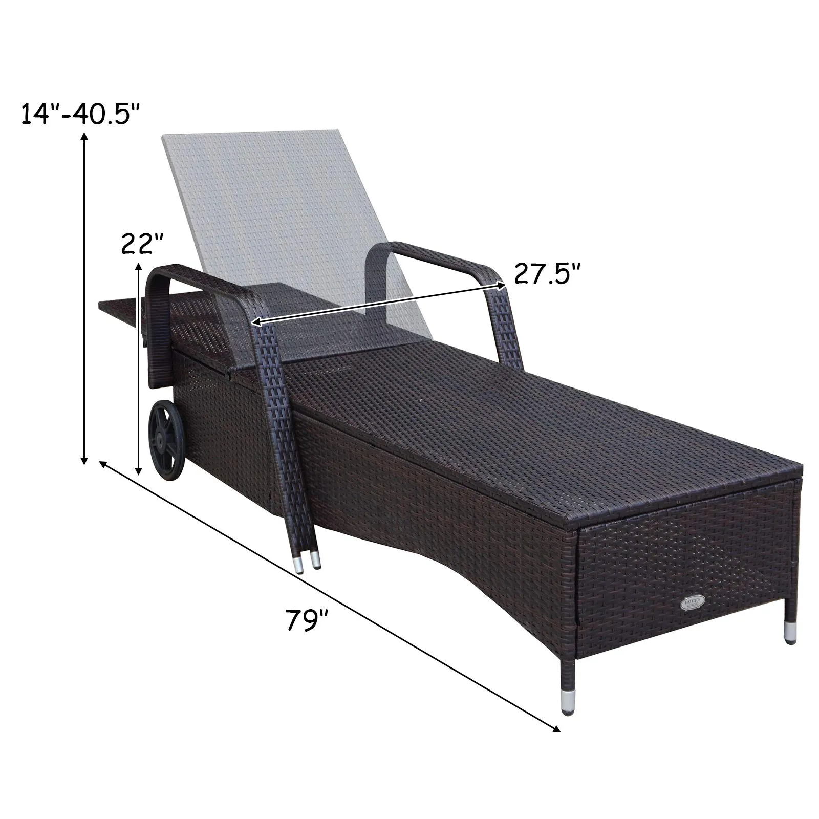 Tangkula Patio Chaise with Wheels, 6 Positions Adjustable Outdoor Lounger Chair with Steel Frame
