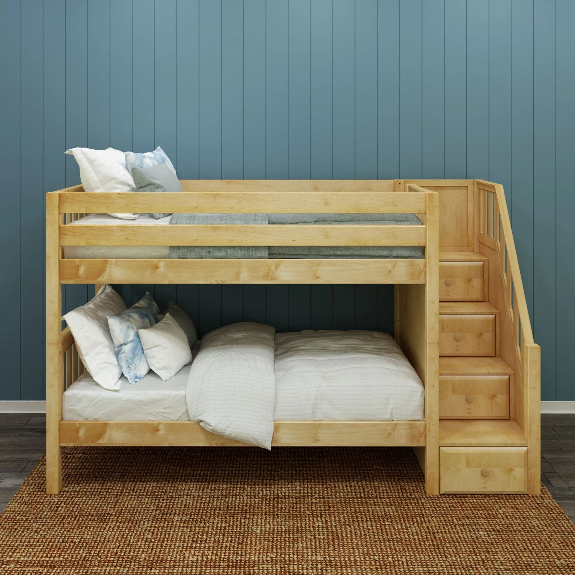 Twin Low Bunk Bed with Stairs