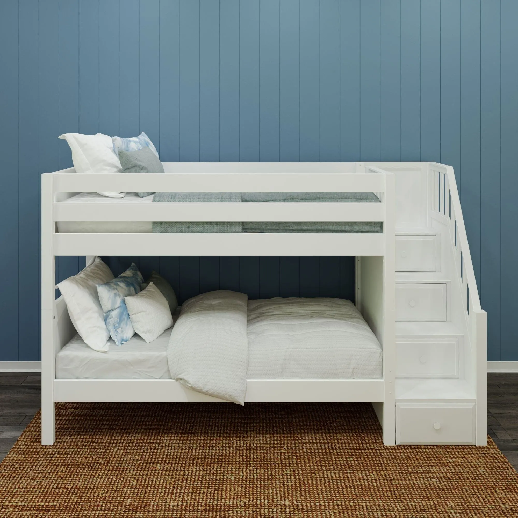 Twin Low Bunk Bed with Stairs