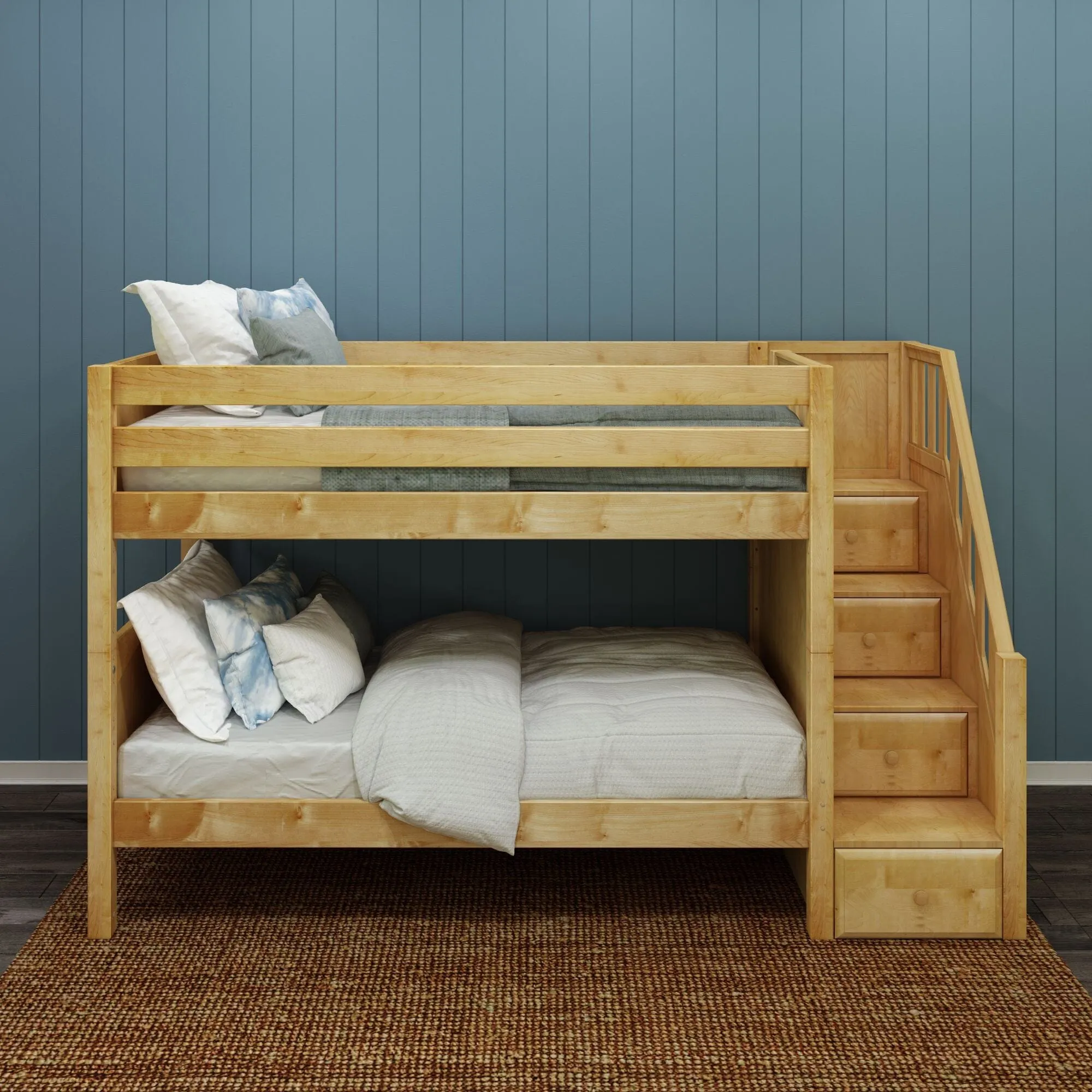 Twin Low Bunk Bed with Stairs