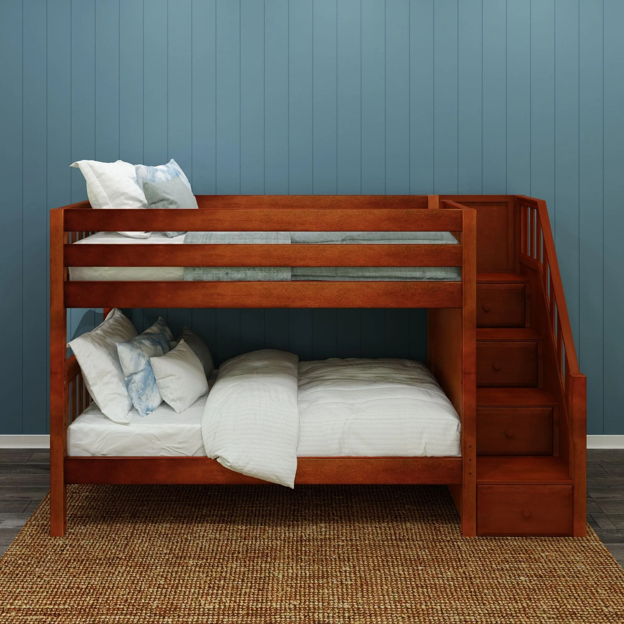 Twin Low Bunk Bed with Stairs