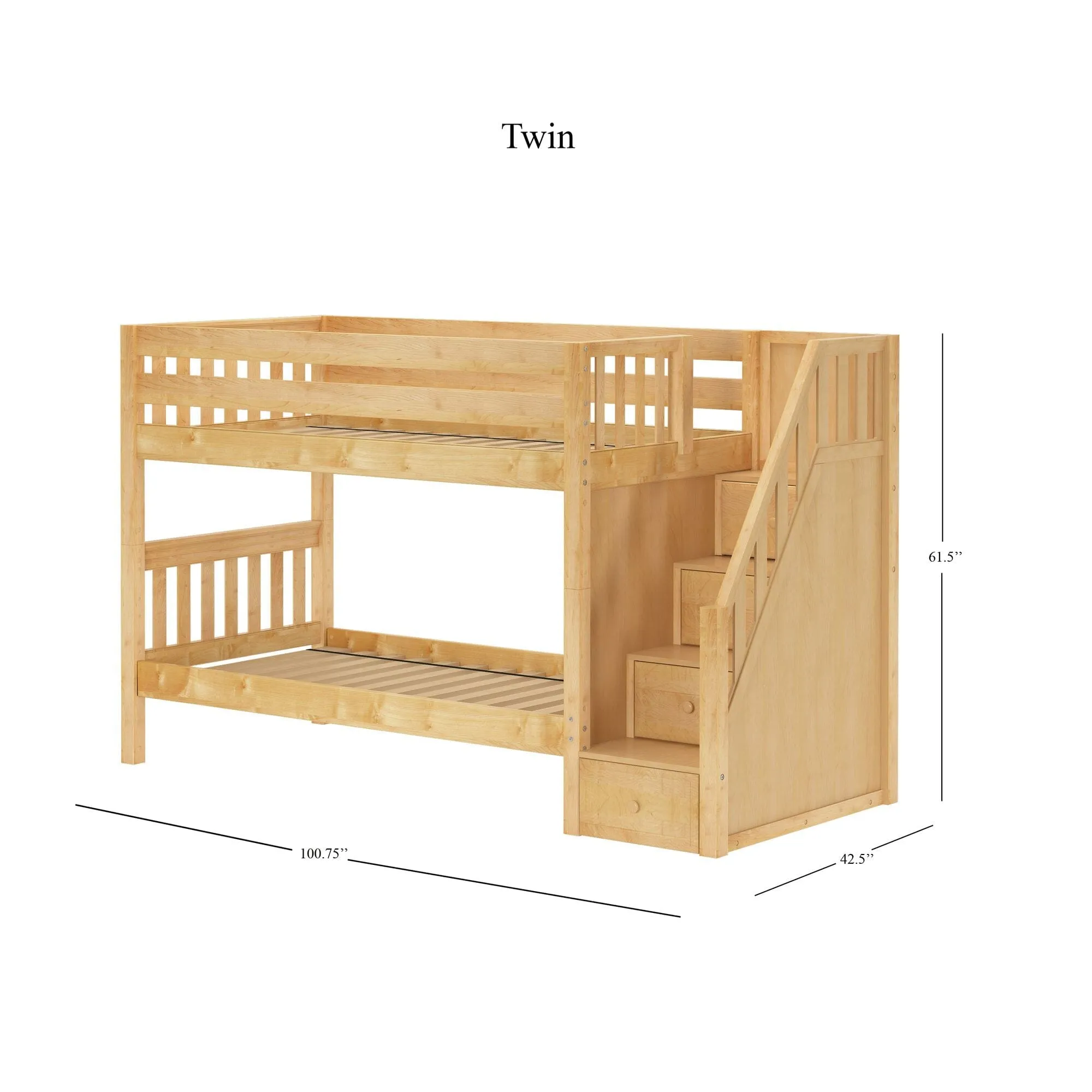 Twin Low Bunk Bed with Stairs