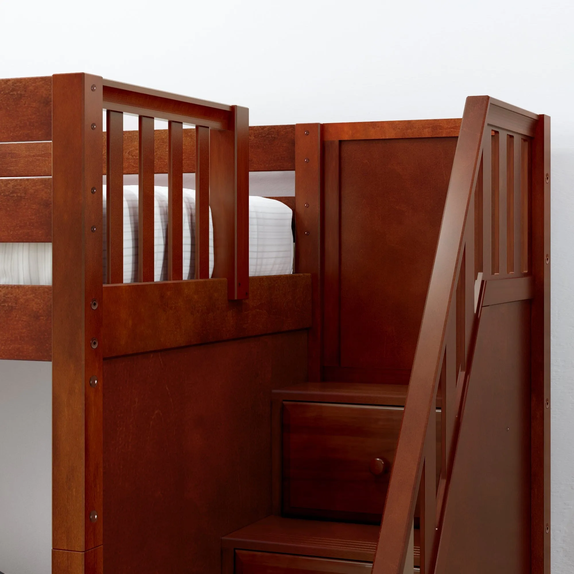 Twin Low Bunk Bed with Stairs