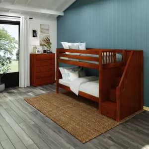 Twin Low Bunk Bed with Stairs