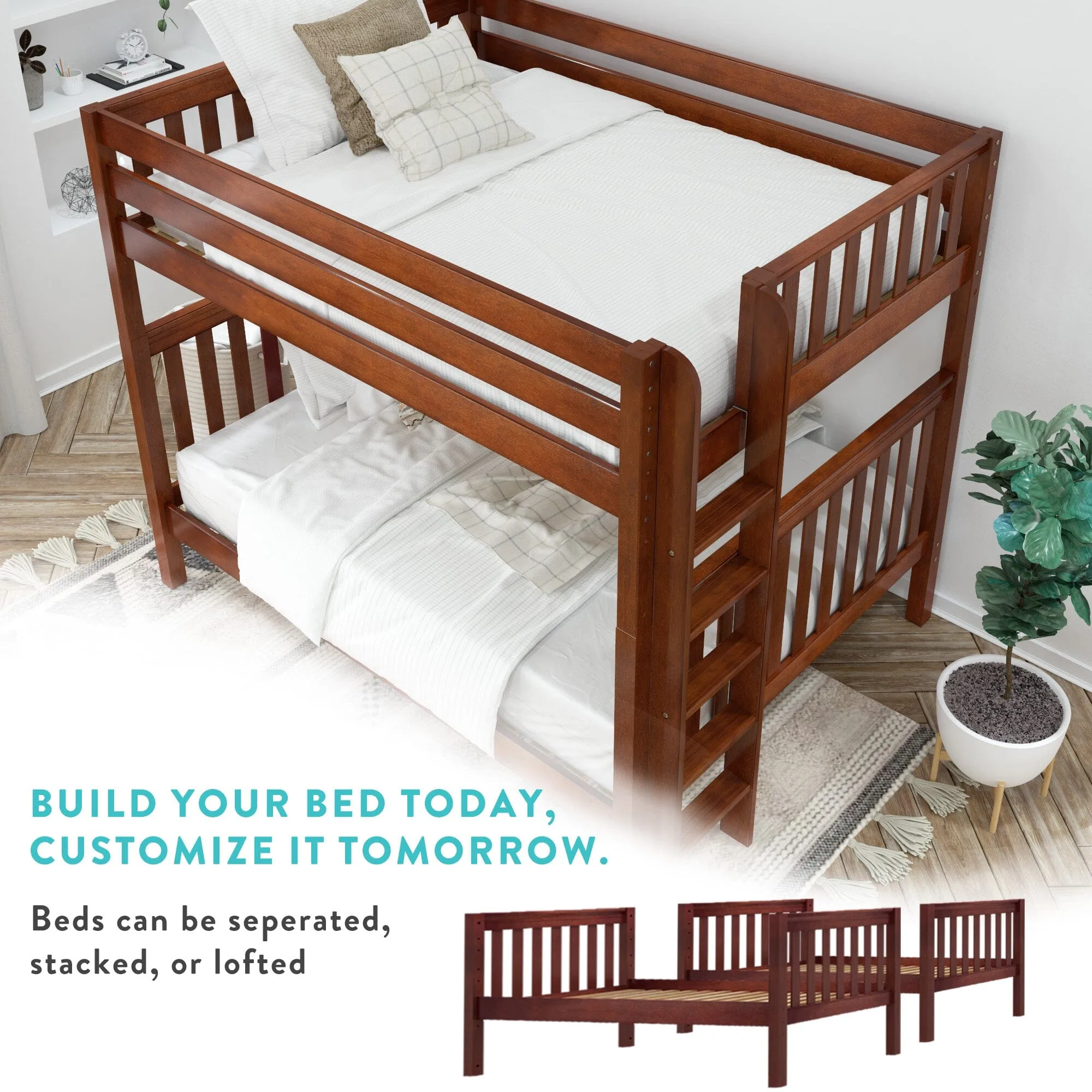 Twin Low Bunk Bed with Stairs