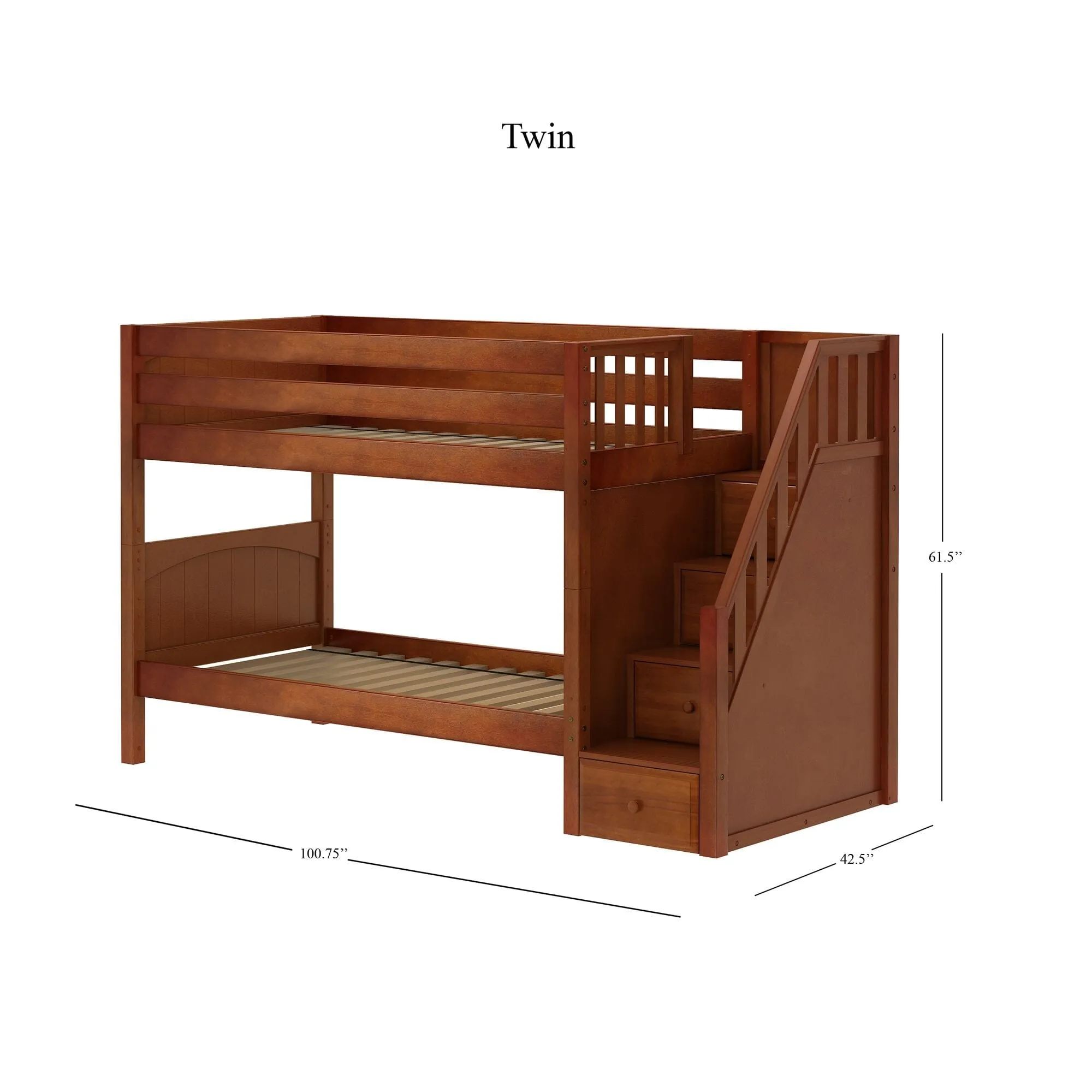 Twin Low Bunk Bed with Stairs