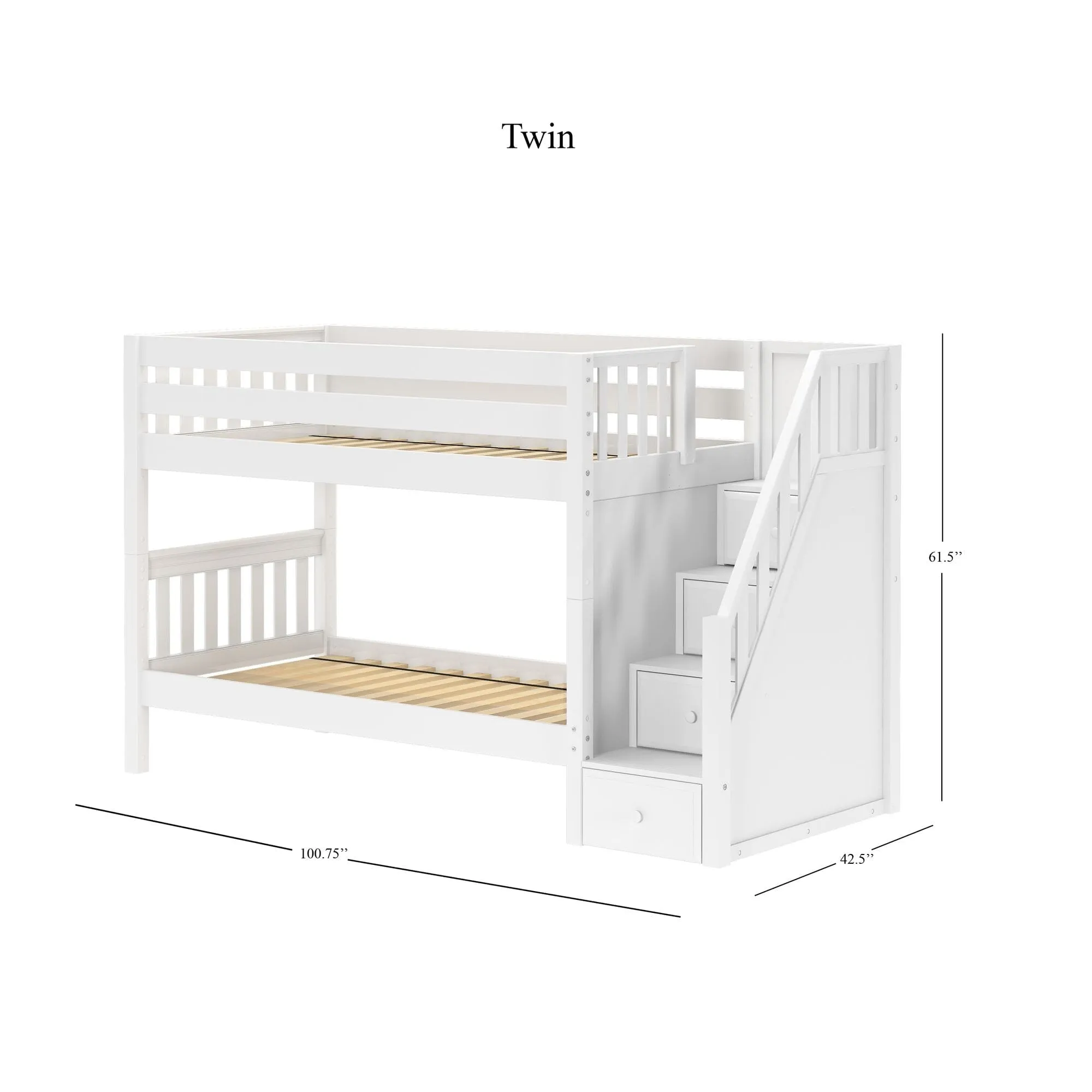 Twin Low Bunk Bed with Stairs
