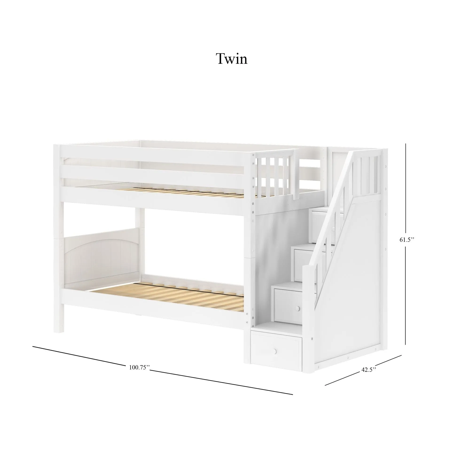 Twin Low Bunk Bed with Stairs