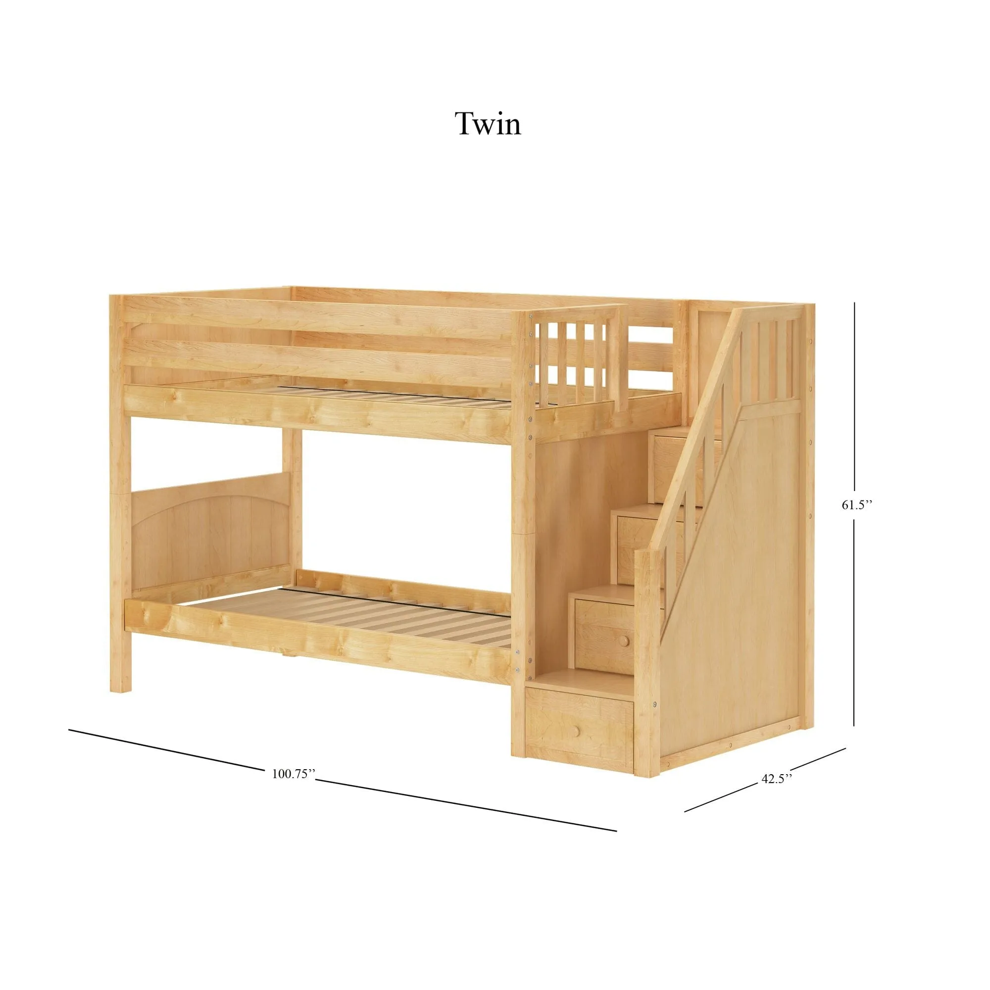 Twin Low Bunk Bed with Stairs