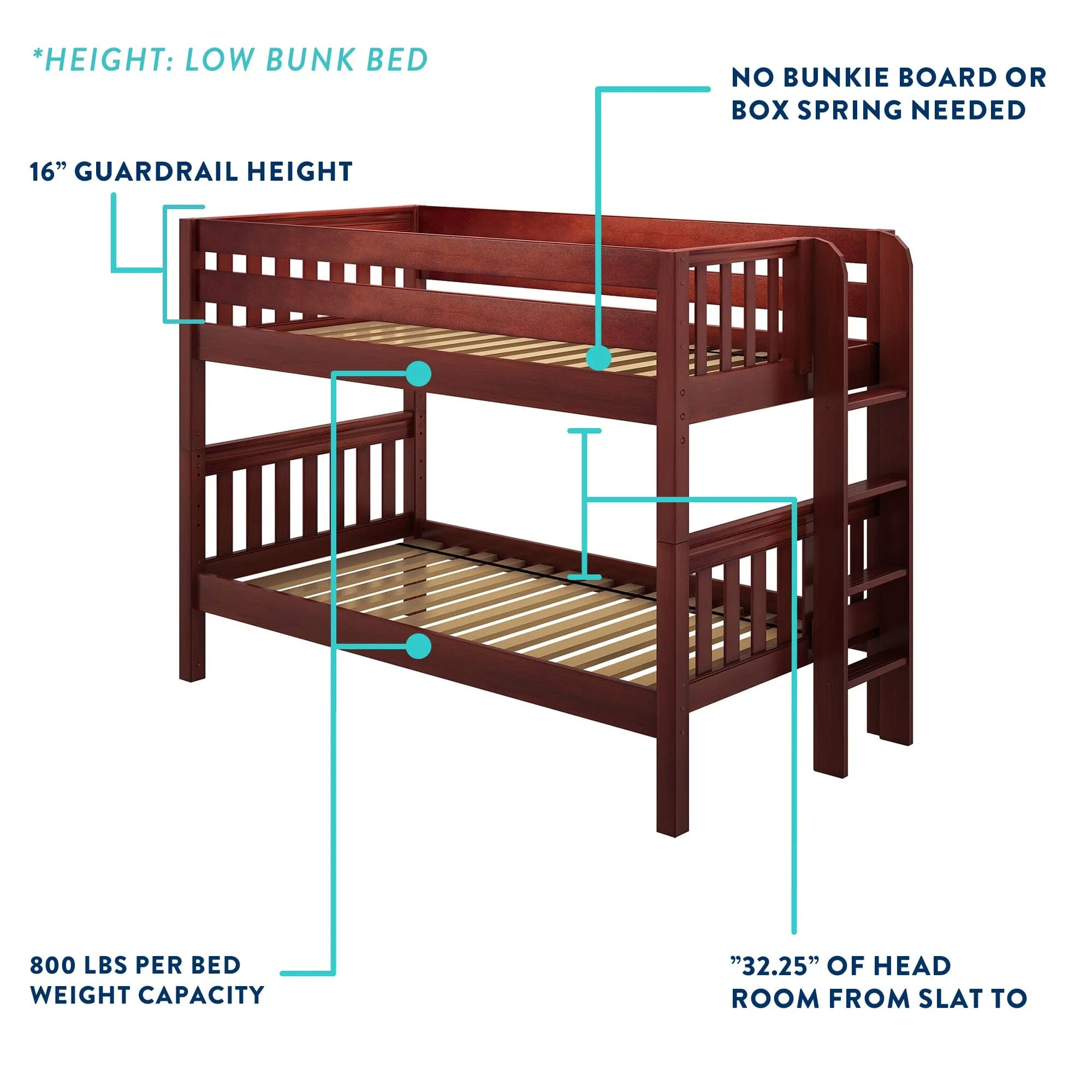 Twin Low Bunk Bed with Stairs