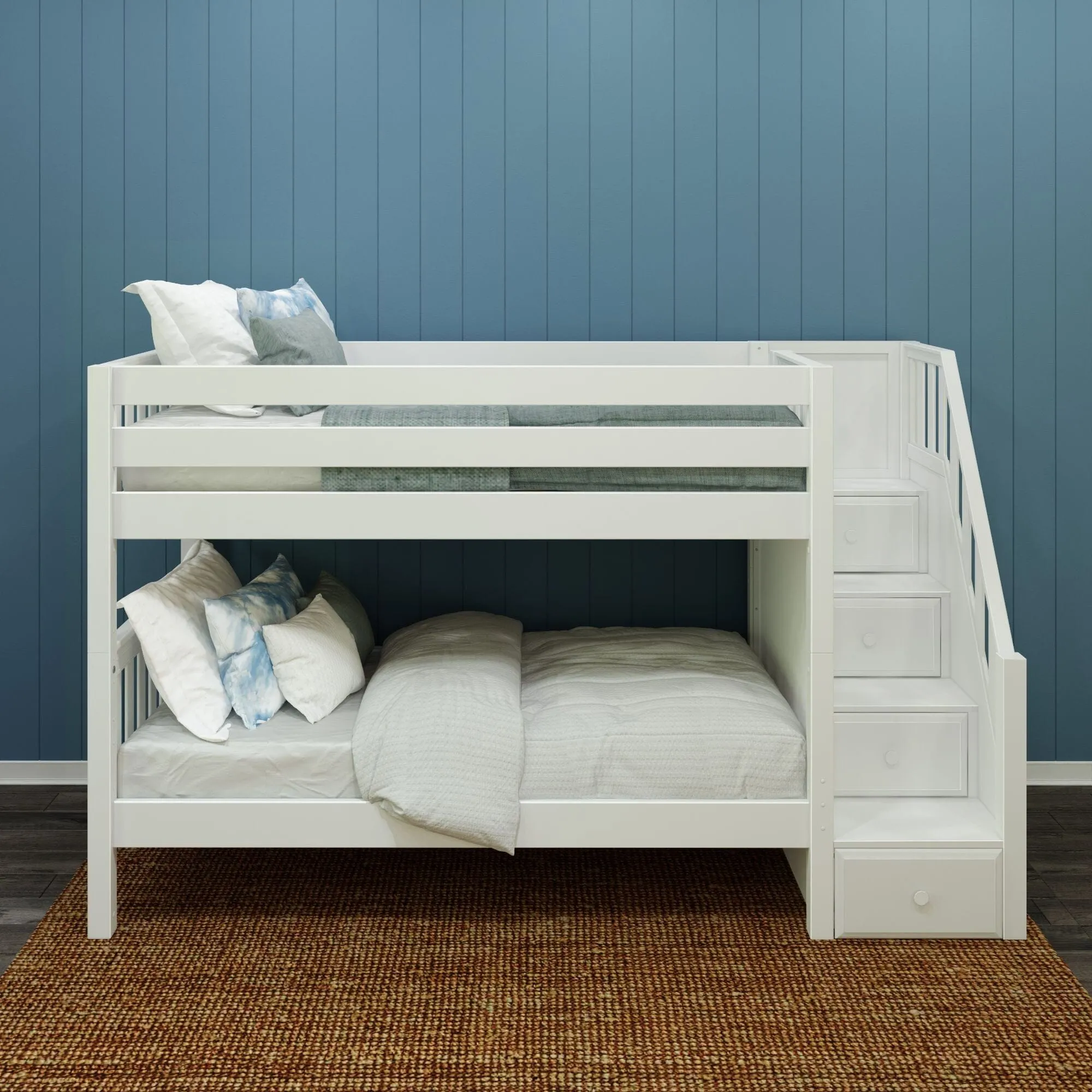 Twin Low Bunk Bed with Stairs