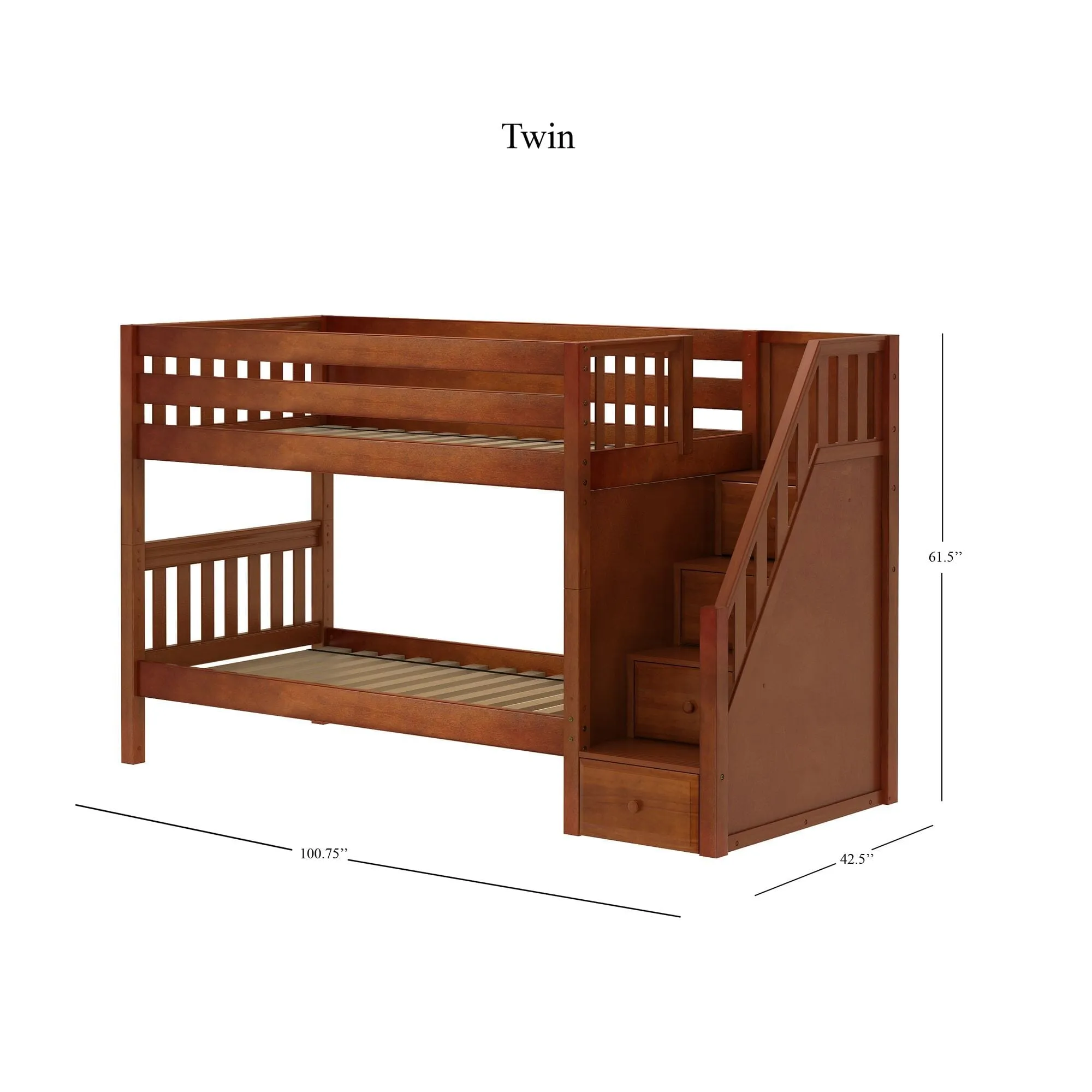 Twin Low Bunk Bed with Stairs