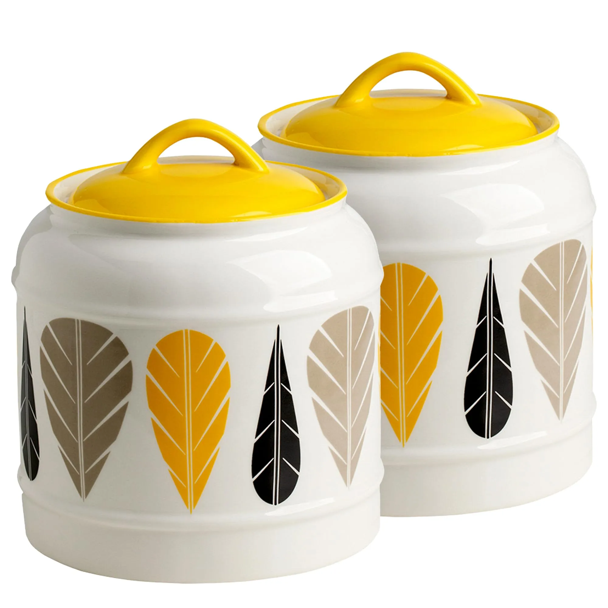 UMAI Ceramic Jars for Kitchen Storage | 2.5 Litre Each | Printed Leaf Design | Multipurpose Kitchen Storage containers for Pickles, Grains, Nuts, Dry Fruits, Spices | Pack of 2