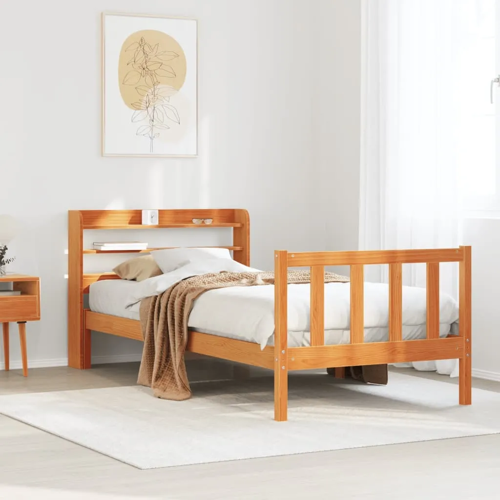 vidaXL Bed Frame with Headboard without Mattress Wax Brown 100x200 cm