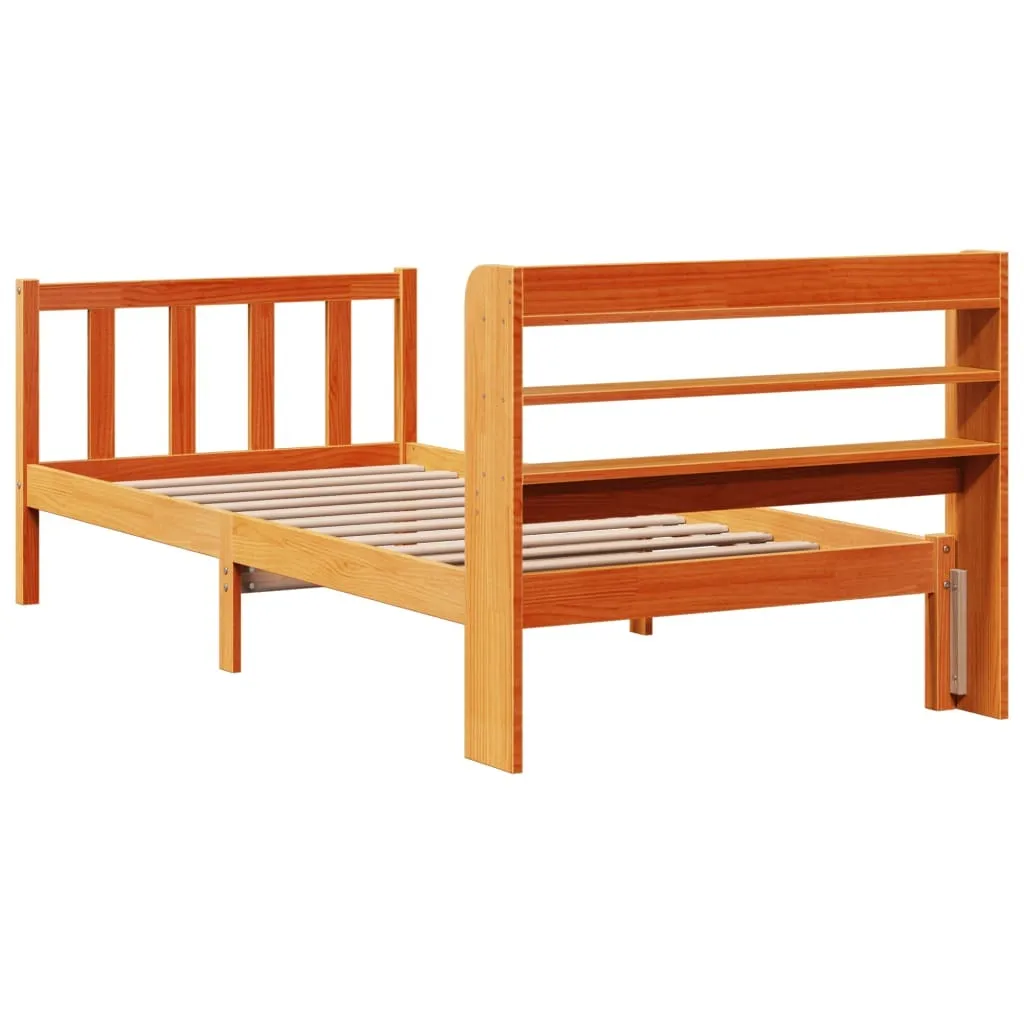 vidaXL Bed Frame with Headboard without Mattress Wax Brown 100x200 cm