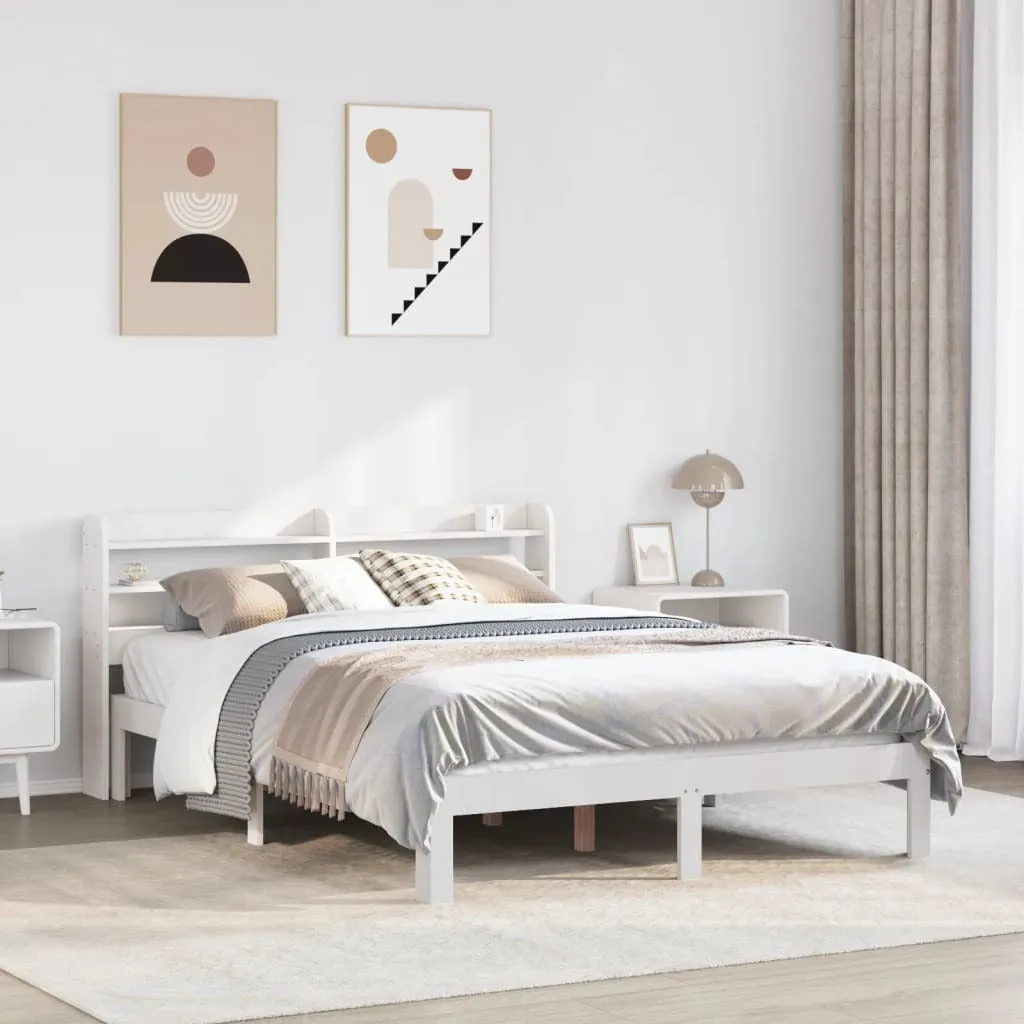 vidaXL Bed Frame with Headboard without Mattress White 135x190 cm Double