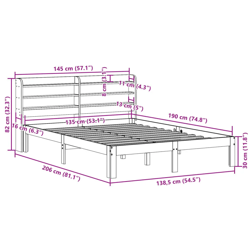 vidaXL Bed Frame with Headboard without Mattress White 135x190 cm Double